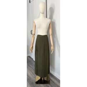 FLAX Skirt Women Size M Lagenlook Olive Green Linen Maxi Skirt Jeanne Engelhart